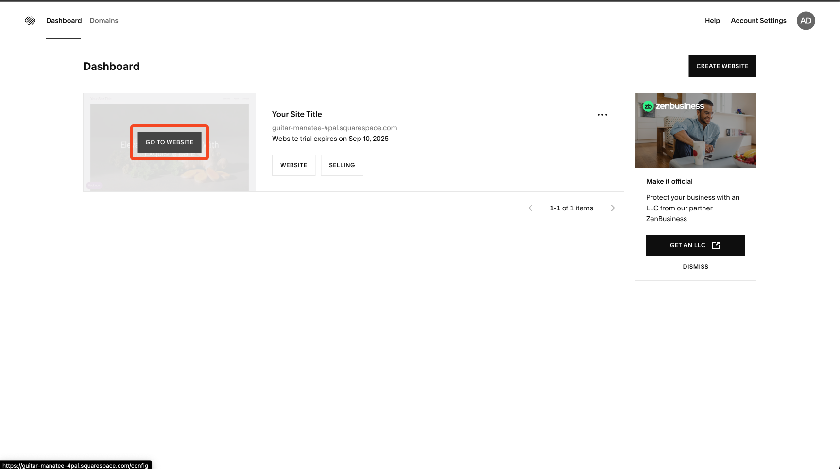 SquareSpace Dashboard