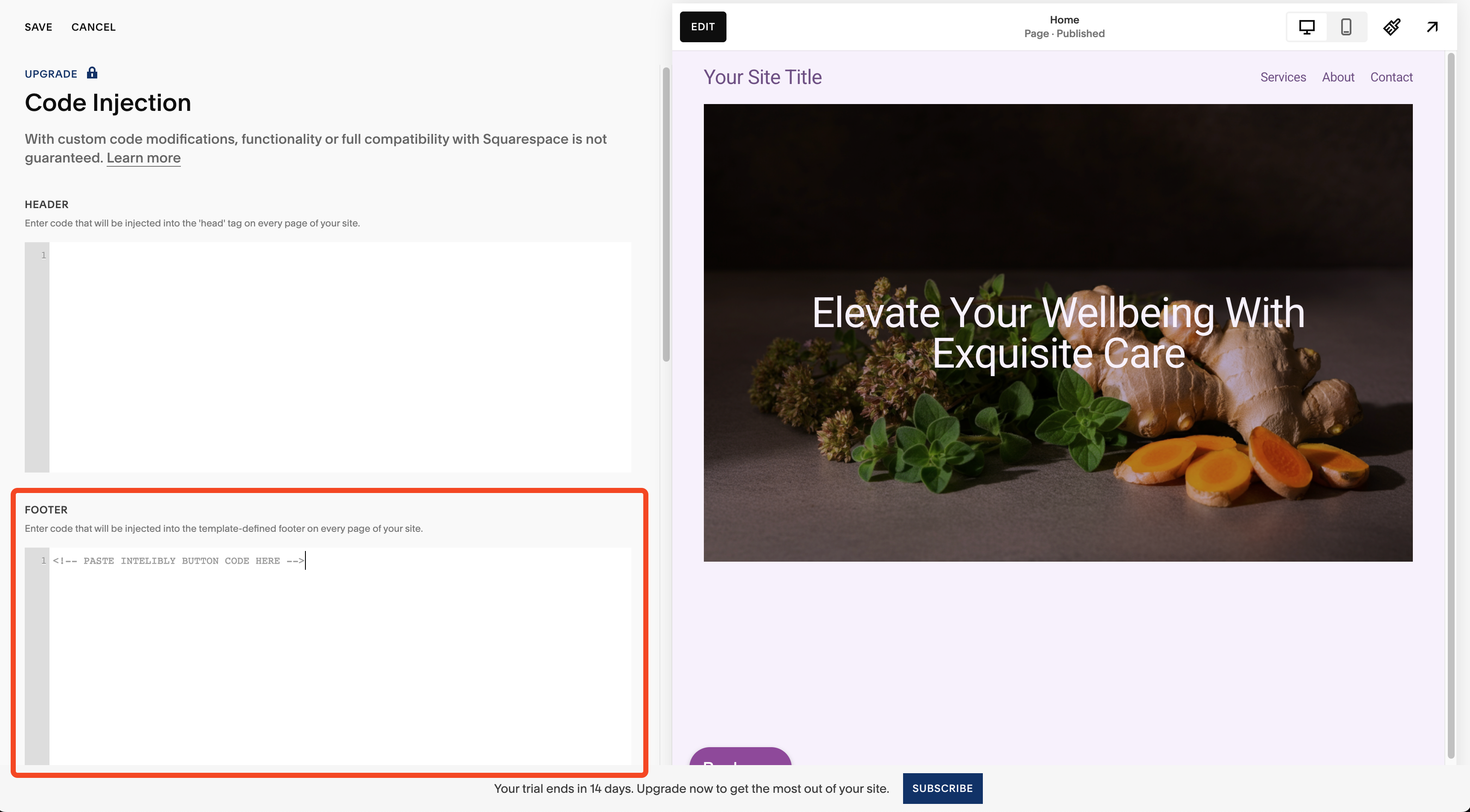 SquareSpace Edit Website Footer