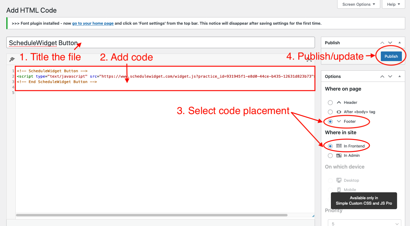 WordPress add ScheduleWidget Code